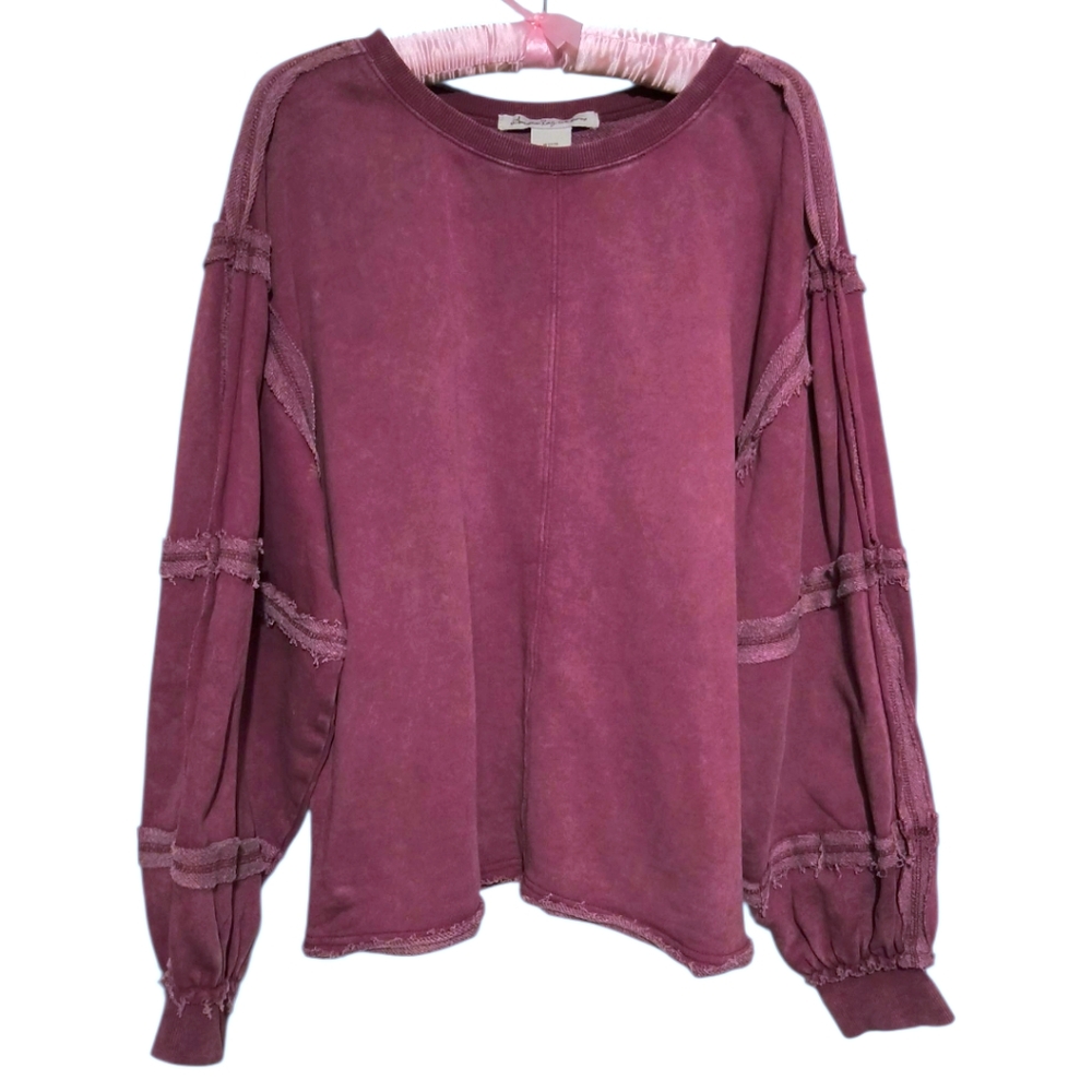 American Rag Co. Raspberry Crewneck Sweatshirt Exposed Seams Size Large